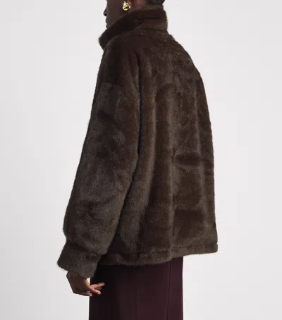 Source Unknown Faux Fur Half-zip Sweatshirt In Brown