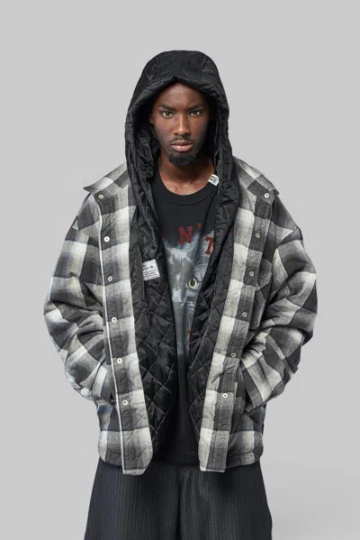 Miharayasuhiro Check-pattern Hooded Jacket In Gray