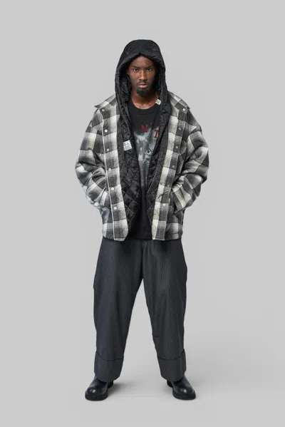 Miharayasuhiro Check-pattern Hooded Jacket In Gray