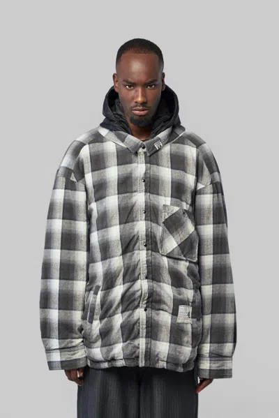 Miharayasuhiro Check-pattern Hooded Jacket In Gray