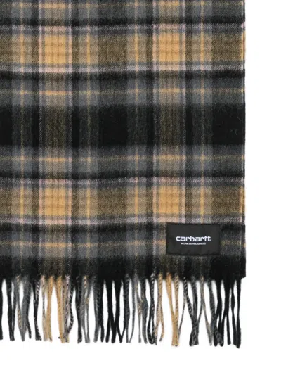 Carhartt Parson Check-pattern Scarf In Gray