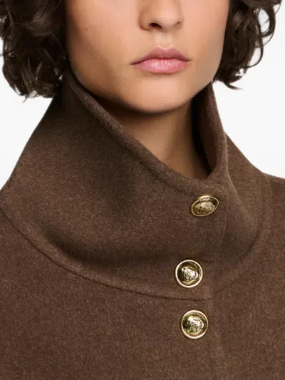 Sandro Double-faced Standing Collar Coat In Brown