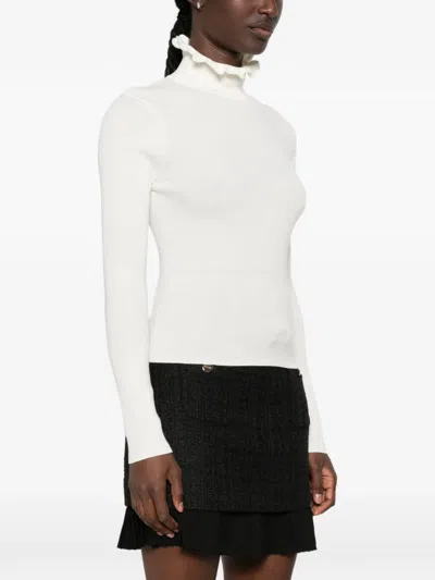Sandro Paris Wool-blend Ruffle-neck Sweater In White