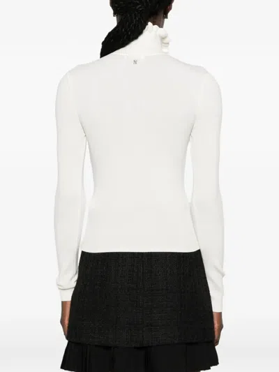 Sandro Paris Wool-blend Ruffle-neck Sweater In White