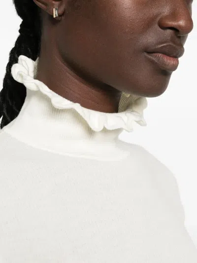 Sandro Paris Wool-blend Ruffle-neck Sweater In White