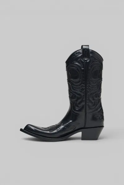 Acne Studios Pointy Leather Cowboy Boot In Black