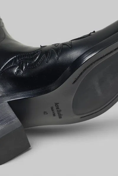 Acne Studios Pointy Leather Cowboy Boot In Black