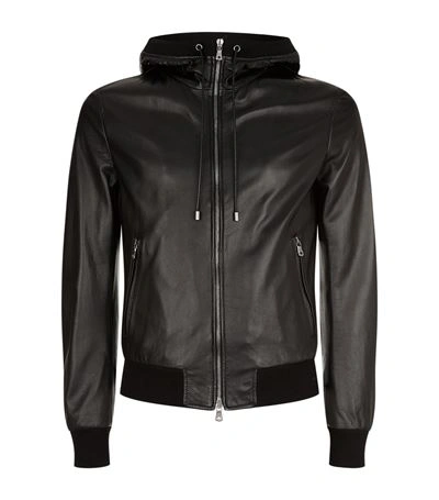 Shop Dolce & Gabbana Leather Hood Bomber Jacket