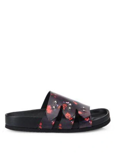 Shop Iro Birki Floral-print Slides In Black-red