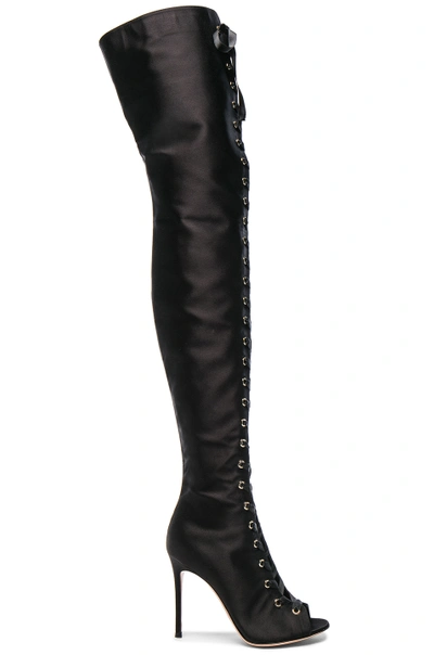 Shop Gianvito Rossi Satin Marie Lace Up Boots In Black