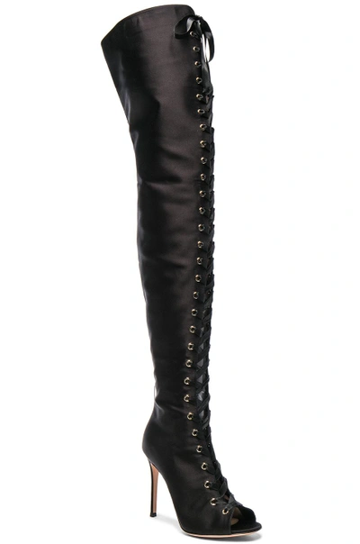 Shop Gianvito Rossi Satin Marie Lace Up Boots In Black