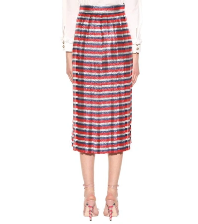Shop Gucci Striped Silk-blend Lamé Skirt In Multicoloured
