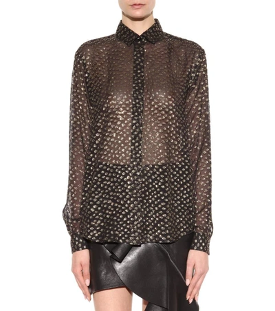 Shop Saint Laurent Fil Coupé Silk Shirt In Black