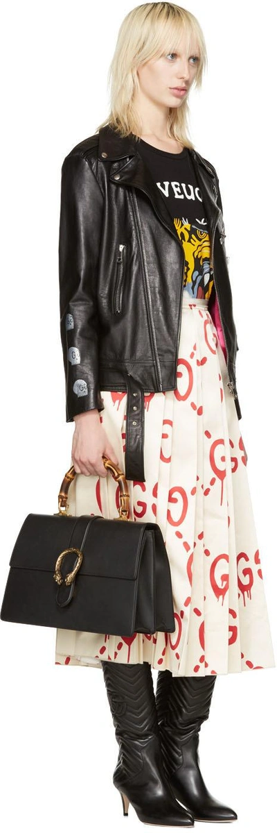 Shop Gucci Ivory Silk 'gg' Skirt