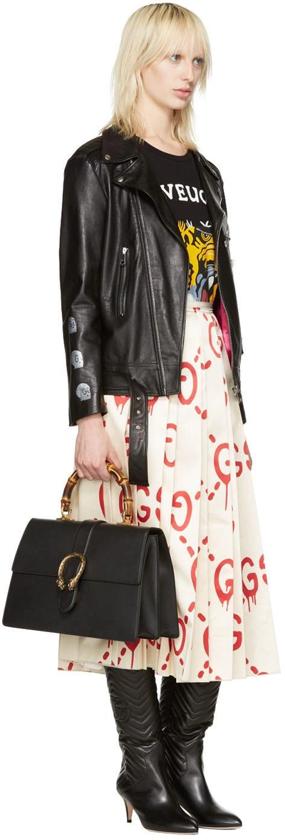 Shop Gucci Black Leather Hand-painted Biker Jacket