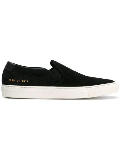 Common Projects Retro Leather-trimmed Suede Slip-on Sneakers In Black