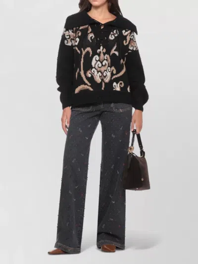 Etro Wool High-collar Patterned Sweater In Black