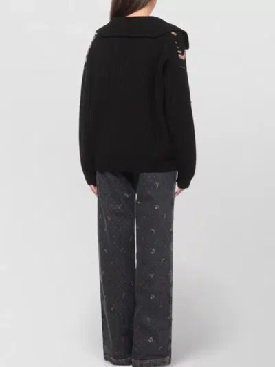 Etro Wool High-collar Patterned Sweater In Black