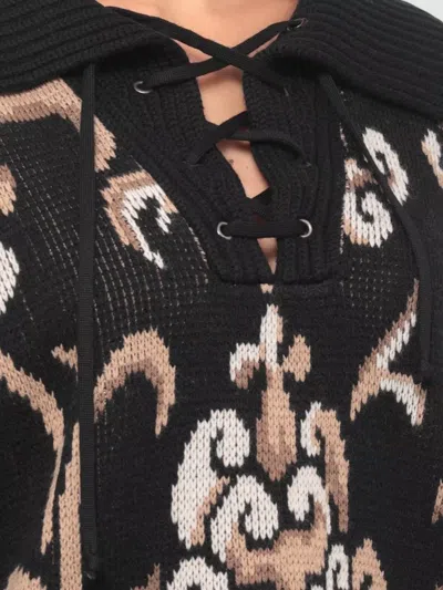 Etro Wool High-collar Patterned Sweater In Black