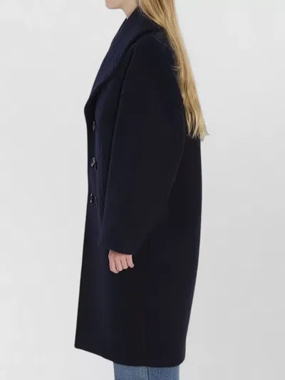 Celine Long Double-breasted Wool Peacoat With Notch Lapel In Black