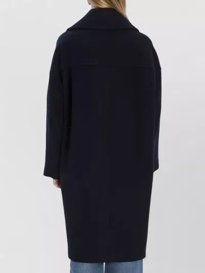 Celine Long Double-breasted Wool Peacoat With Notch Lapel In Black