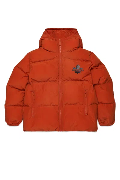 Dsquared2 로고 프린트 퀼팅 재킷 In Orange