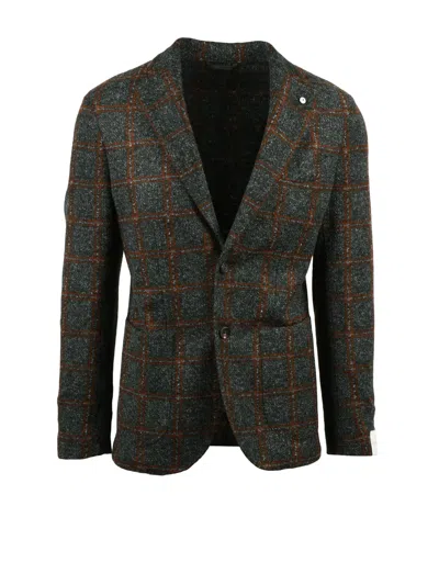 L.b.m 1911 Textured Rounded Jacket With Checkered Pattern And Button Closure In Multi