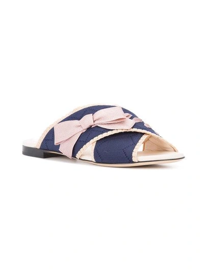 Shop Fendi Bow Crossover Sandals In Blue