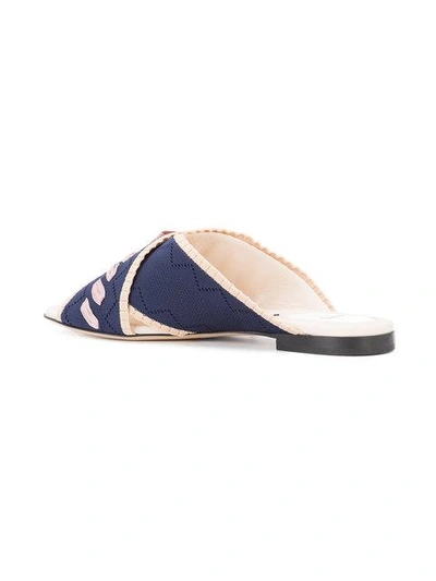 Shop Fendi Bow Crossover Sandals In Blue