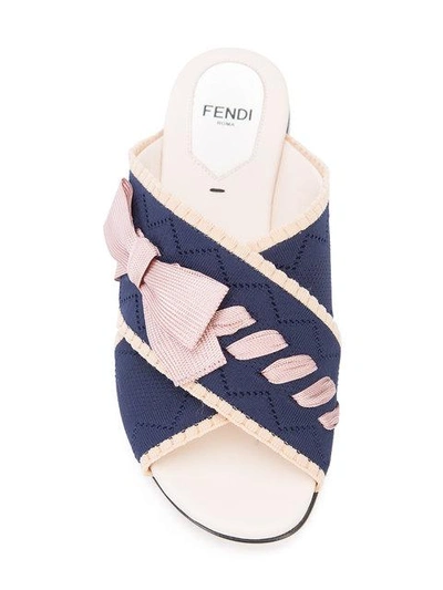 Shop Fendi Bow Crossover Sandals In Blue