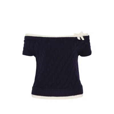 Shushu-tong Bow-detail Cable-knit Sweater In Blue