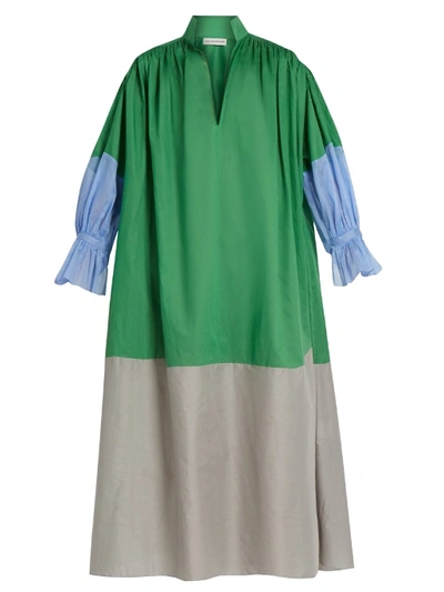Vika Gazinskaya Colour-block Cotton-poplin Dress In Green