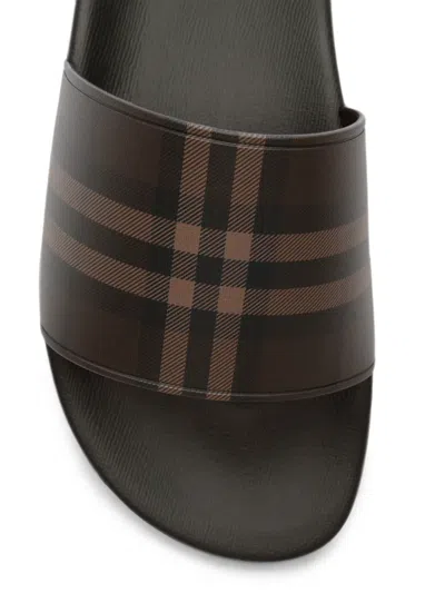 Burberry Check Slides In Brown