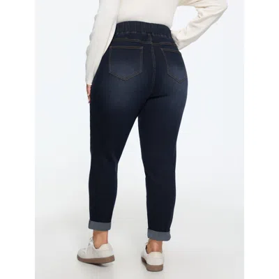 Bloomchic Pull-on Drawstring Folded Hem Boyfriend Jeans In Blue