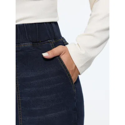Bloomchic Pull-on Drawstring Folded Hem Boyfriend Jeans In Blue