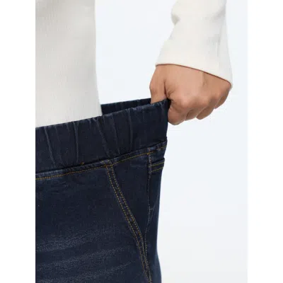 Bloomchic Pull-on Drawstring Folded Hem Boyfriend Jeans In Blue