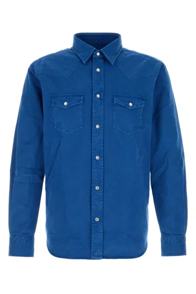 Tom Ford Peach Twill Western-style Press-stud Shirt In Blue