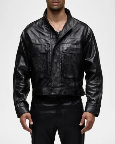 Hudson Jeans Python Embossed Leather Jacket In Black