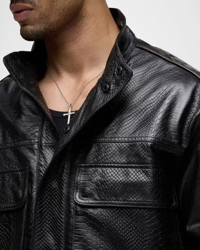 Hudson Jeans Python Embossed Leather Jacket In Black