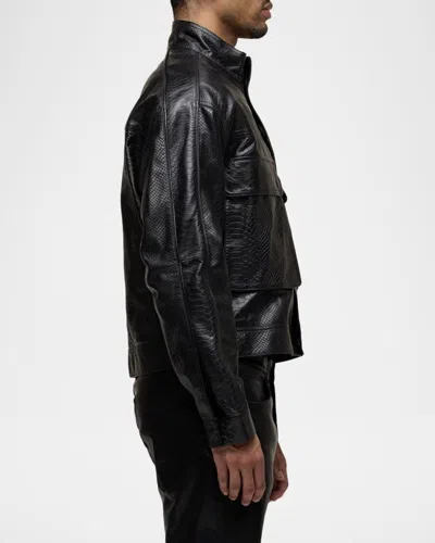 Hudson Jeans Python Embossed Leather Jacket In Black