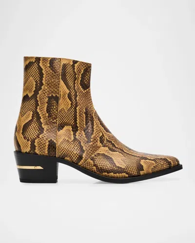 Amiri Beige Python Embossed Ryder Boots In Brown