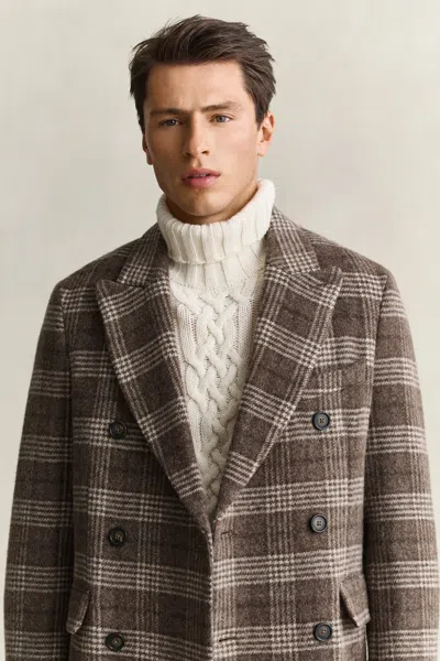 Gant Double Breasted Wool Coat In Multi
