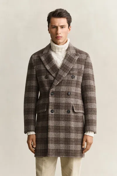 Gant Double Breasted Wool Coat In Multi