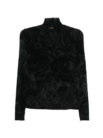 Just Cavalli Devoré Animal-pattern T-shirt In Black