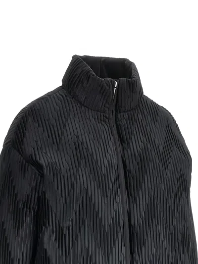 Emporio Armani Velvet High Neck Long Sleeve Oversized Down Coat In Black