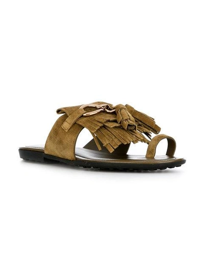 Shop Tod's Fringed Sandals - Green