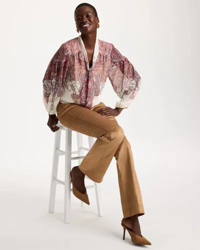 Chico's Paisley Chiffon Tie-neck Pullover In Pomegranate In Pomegranate