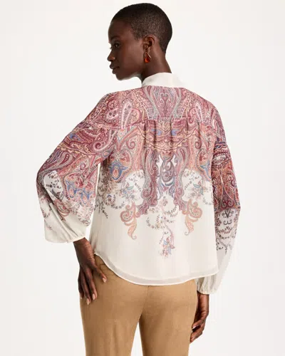 Chico's Paisley Chiffon Tie-neck Pullover In Pomegranate In Pomegranate