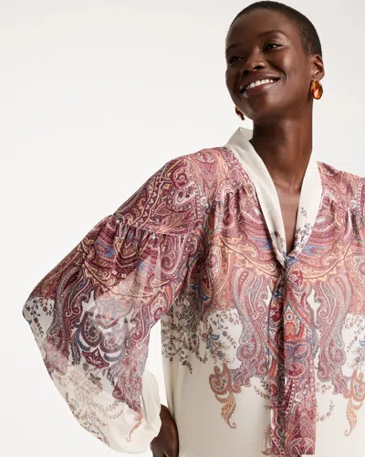 Chico's Paisley Chiffon Tie-neck Pullover In Pomegranate In Pomegranate