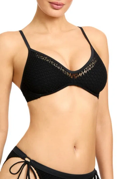 Robin Piccone Open Stitch Triangle Bikini Top In Black